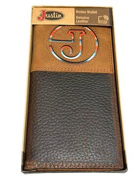 Justin Mens RFID Rodeo Wallet Genuine Leather Brown Bifold With Box